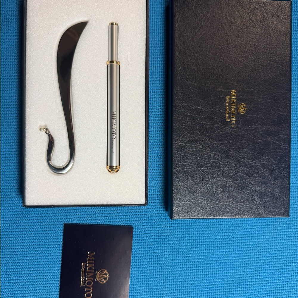 Mikimoto Silver Ballpoint Pen and Silver Bookmark with Pearls